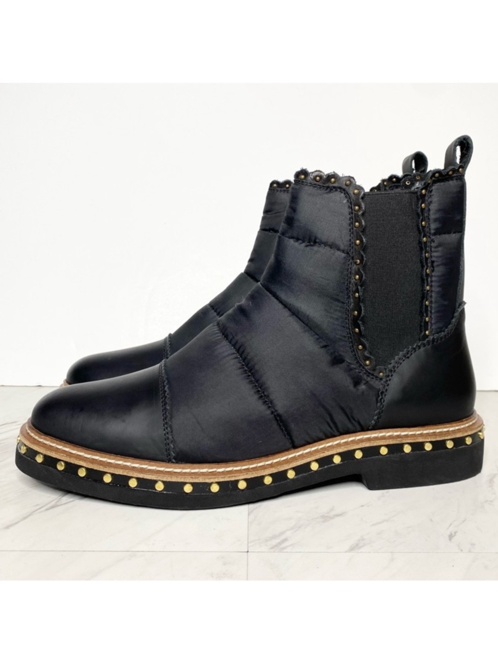 Free People Atlas Black Puffer Studded Chelsea Boot 39 1/2